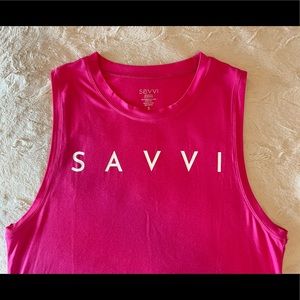 SAVVI AUDUN TANK, NWOT, Color is HOT PINK with white lettering, Size Small.